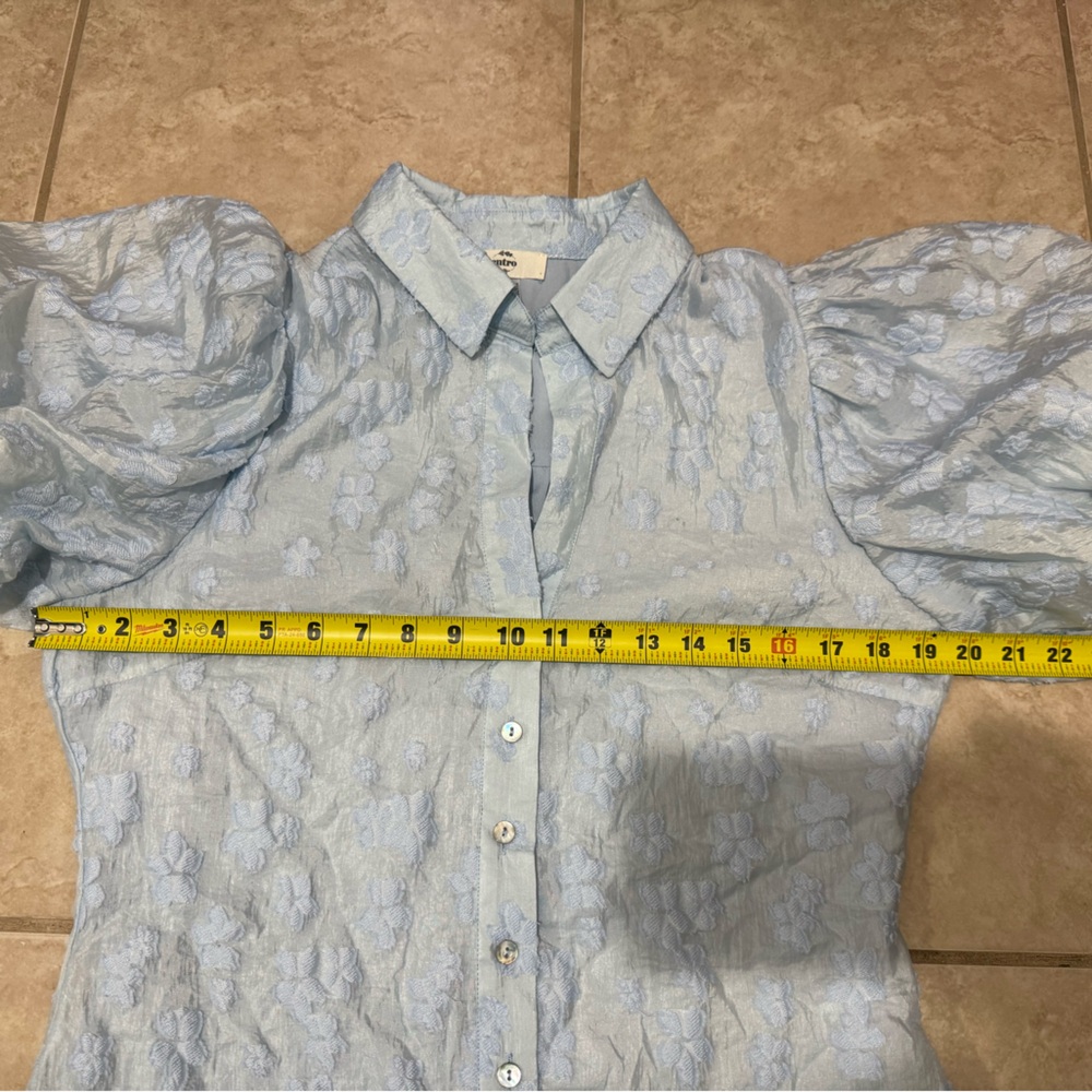 Light Blue Puff Sleeve Blouse - Picture 8 of 8